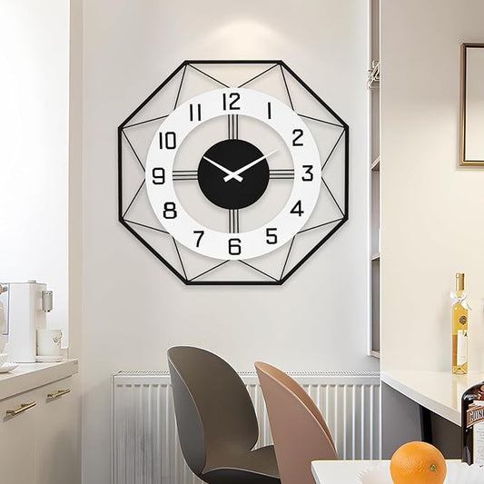 Modern Look Wall Clock – Large Decorative Silent Clock for Living Room Decor, 24 Inch Geometric Design with Numbers Huge Clock