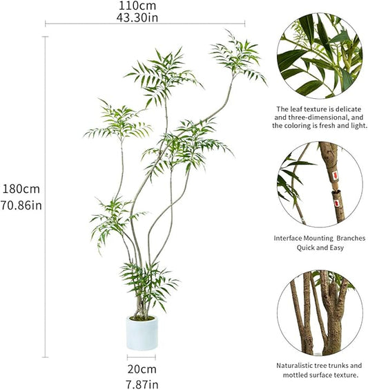 Artificial Mahonia fortunei Tree,6ft Tall Fake Plants Artificial Mahonia fortunei Plants for Indoor, Fake Trees for Office Home Living Room Floor Patio Greening Porch Decor