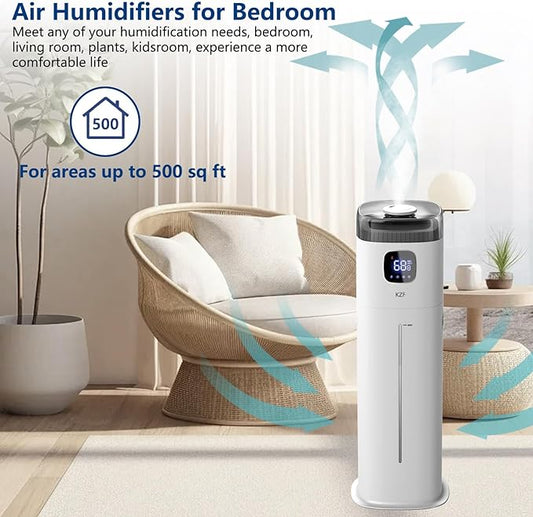 Large Humidifier for Bedroom, 9L/2.5Gallon Ultrasonic Cool Mist Humidifier with Humidistat, 360°Nozzle, 350ML/H Big Mist Level, Suitable for Kids Room Livingroom Yoga Office Plant,White