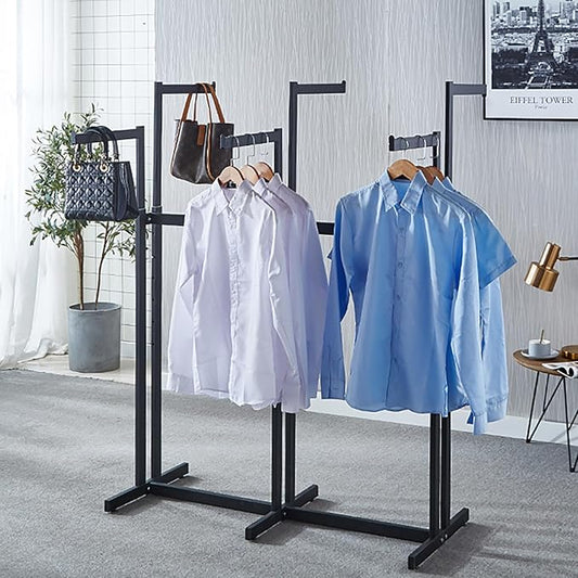Floor Standing Metal Garment Rack - Heavy Retail Display Racks With Wheels, 6 Arms Clothing Rack, Square Tubing Portable Shirt Racks, Merchandise Display For Hanging Clothes (Black)