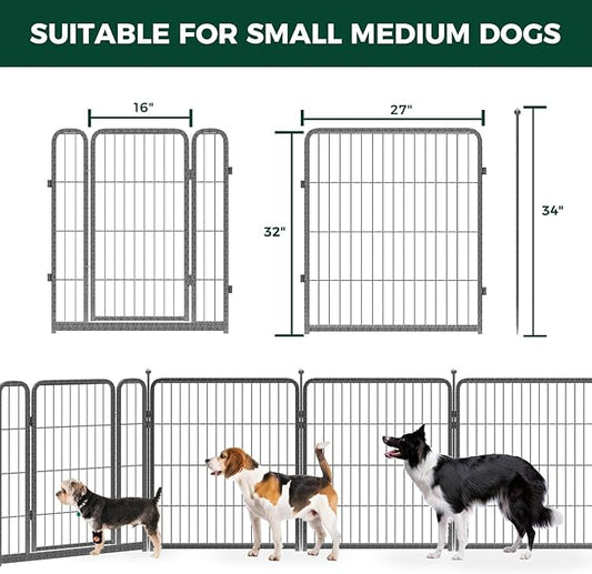 FXW Garden Fence Outdoor for The Yard – 32in(H) x 72.9ft(L) Heavy Duty Metal Animal Barrier for Dog and Rabbit, Decorative Dog Fence, 32 Panels, Silver