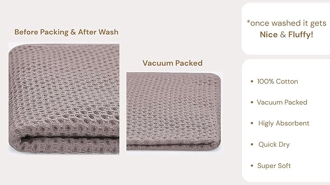 Premium Cotton Waffle Weave Kitchen Towels - Pack of 12 (13x28 inches), Ultra Soft, Absorbent, Quick Dry Best for Dish Cloths, Hand Towels & Dish Rags - Taupe/Grey (Kitchen Essentials)