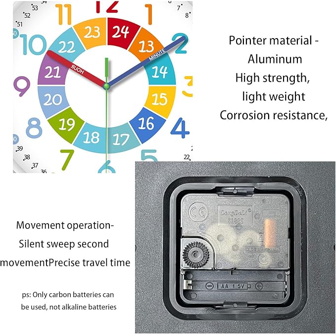 XFM Learning Clock for Kids Silent Non Ticking Battery Operated Colorful Teaching Time Clock 8 Inch Small Analog Clock for Kids Room Classroom School Playroom