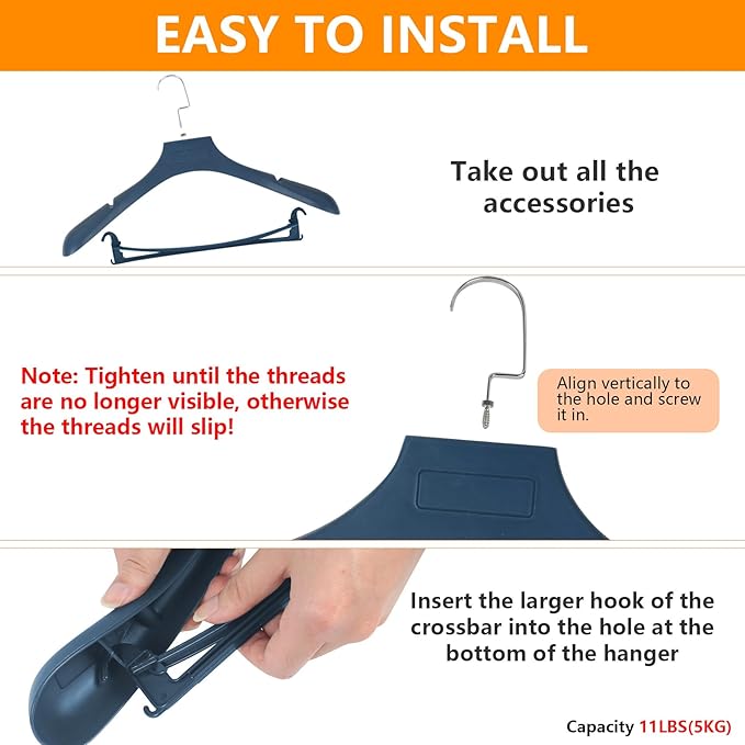 Suit Hangers for Men 6 Pack, Blue Coat Hangers Extra Wide Non Slip Width 17.7", Thick Plastic with Pants Bar & Metal Hook