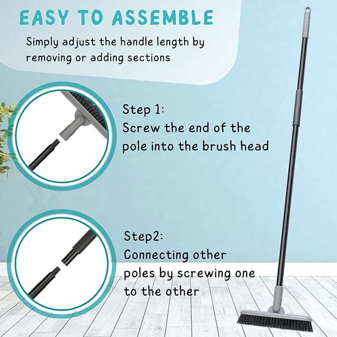Grout Brush with Long Handle, 49'' Tile Cleaner Tool for Shower, Floors Scrubber for Bathroom Cleaning
