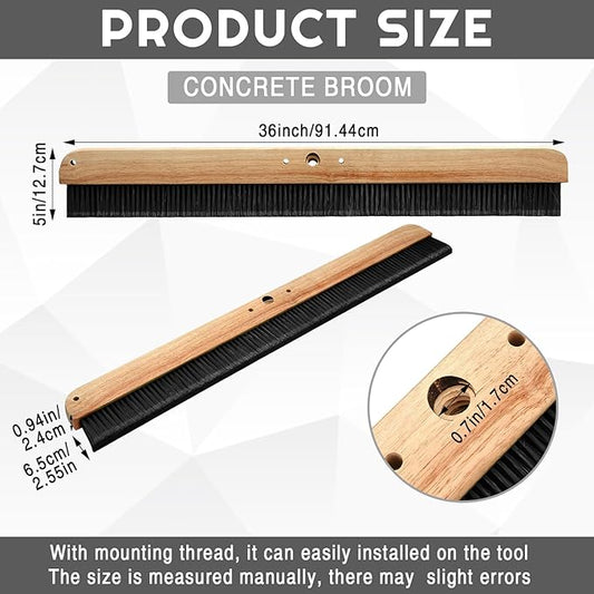 1 Pack 36 Inch Concrete Broom Finishing Tools Without Handle Wood Backed Black Brush with Mounting Threads for Concrete Finishes Hard Floors Yards (PET Bristles)
