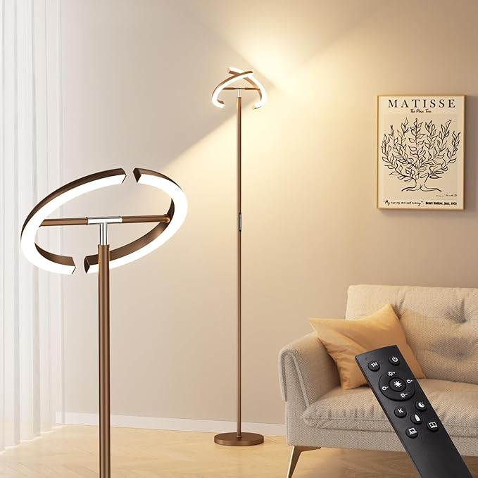 Floor Lamps for Living Room, 40W/2400LM LED Floor Lamp with Touch & Remote Control, 70" Tall Standing Lamp Stepless Dimmable, Modern Torchiere Corner Lamp for Bedroom, Office - Brown