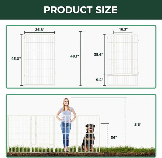 FXW Garden Fence Outdoor for The Yard – 45in(H) x 18.2ft(L) Heavy Duty Metal Animal Barrier for Dog and Rabbit, Decorative Dog Fence, 8 Panels, White