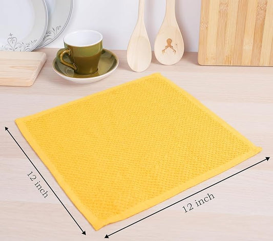 AMOUR INFINI Cotton Kitchen Dish Cloths Set of 8 – Highly Absorbent, Super Soft Premium Terry Cleaning Cloth (12"x12" Inch) Premium Dishcloths for Washing Dishes (Yellow)