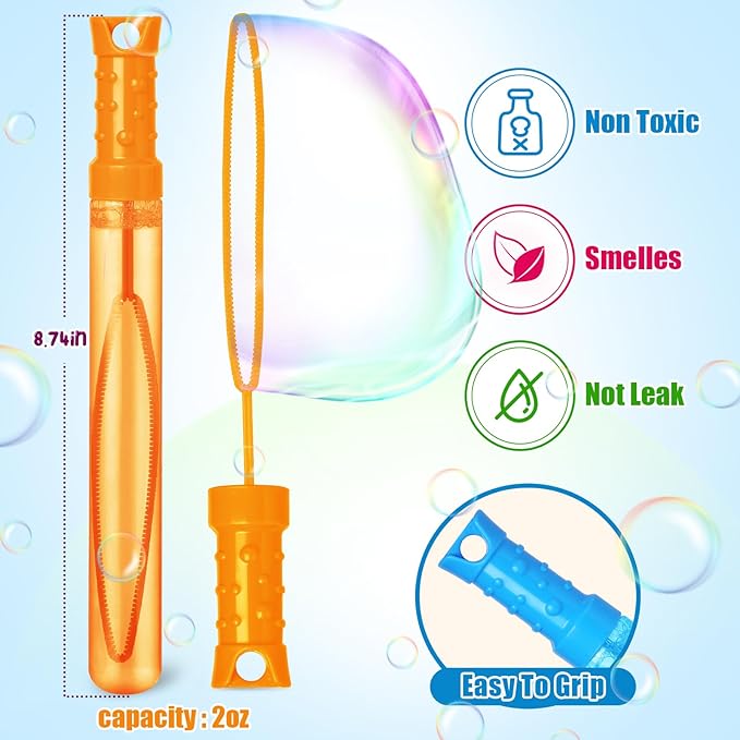 Bubble Wand, 12 Pcs Bubble Wands Bulk in 6 Colors, Bubble Party Favors for Kids, Summer Toys, Indoor Outdoor Activity, Themed Birthday, Wedding, for Girls & Boys