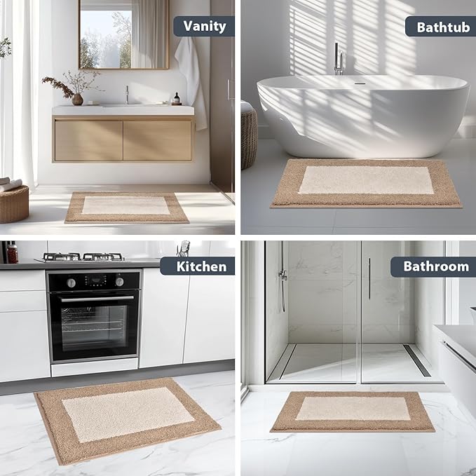 Bathroom Rugs 24" x 36", Non-Slip Extra Soft Absorbent Bath Rugs, Machine Washable Quick Dry Bath Mats for Bathroom Floor, Shower, Bathtub and Sink, Beige & Grayish Brown