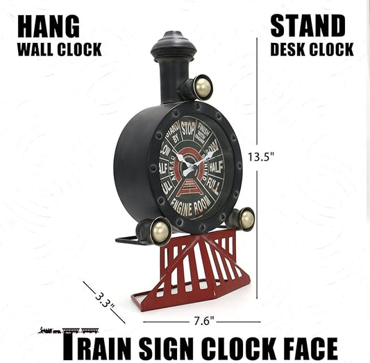 Vintage Wall Clock Train Gifts for Men Metal Steam Engine Steampunk Wall Decor Industrial Decor Man Cave Wall Decor