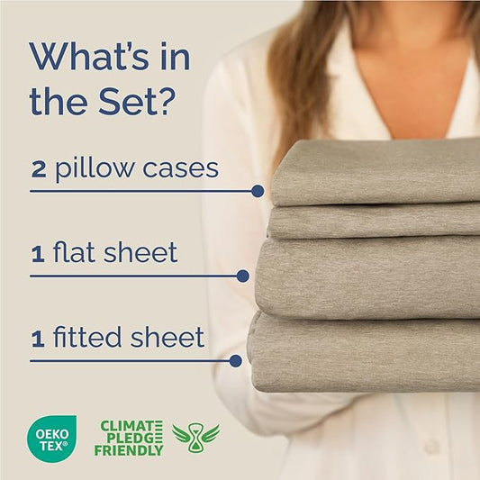 Full Size 4 Piece Sheet Set - Comfy Breathable & Cooling Bed Sheets Set - Hotel Luxury Bedding for Women, Men, Kids, Teens, Boys & Girls - Deep Pockets, Soft & Wrinkle Free - Beige (Heathered Sheets)