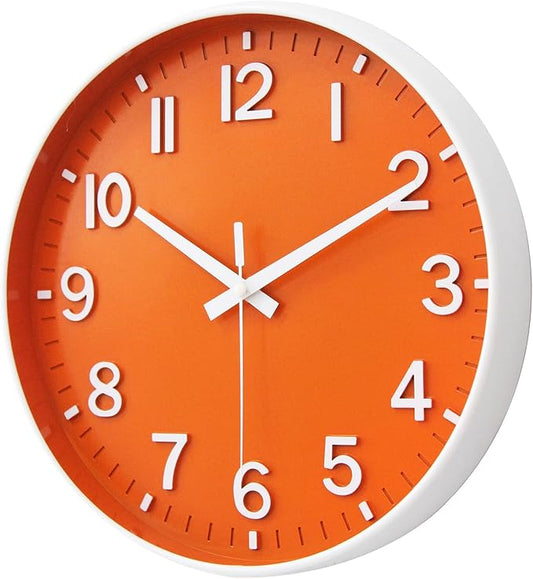 HZDHCLH Wall Clocks Battery Operated,Wall Clock Orange,12 inch Wall Clock Silent Non Ticking Modern 3D Numbers for Kitchen Bedroom Living Room Office Classroom Decor