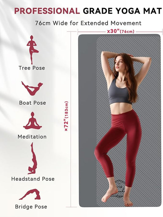 HAPBEAR Large Yoga Mat 72"x30" - 5mm Thick PU Top & Rubber Bottom - Non-Slip Wide Exercise Mat with Dual Layers - High Shock Absorption for Professional Yogis & Home Workouts - Bonus Oxford Bag Included