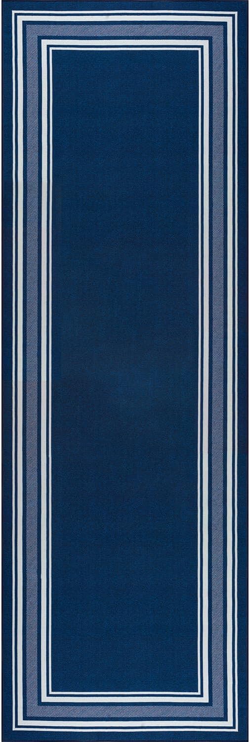 Modern Bordered Non Slip Indoor Runner Rugs for Living Room 2x7 Area Rugs for Kitchen, Rug for Bedroom, and Hallway, Stain Resistant Easy Cleaning Non Shedding Navy 2 x 7