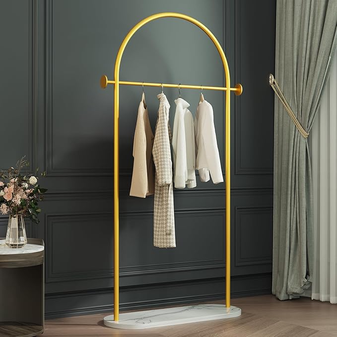 Gold Modern Clothing Rack with Marble Base - Heavy Duty Freestanding Garment Rack for Hanging Clothes, Storage in Bedroom, Living Room, Entryway, Boutiques (gold)