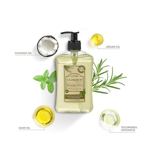 A LA MAISON French Liquid Hand Soap, Rosemary Mint - Natural Hand Wash Made with Essential Oils - Biodegradable, Plant-Based, Vegan, Cruelty-Free, Alcohol & Paraben Free (16.9 oz, 2 Pack)