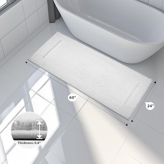 Bathroom Rugs 24" x 60", Non-Slip Extra Soft Absorbent Bath Rugs, Machine Washable Quick Dry Bath Mats for Bathroom Floor, Shower, Bathtub and Sink, White