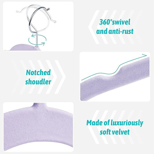 30 Pack Velvet Hangers - Non Slip Slim Hangers for Closet Organization, Space Saving Clothes Hangers with Notches for Dresses, Shirts(Purple)