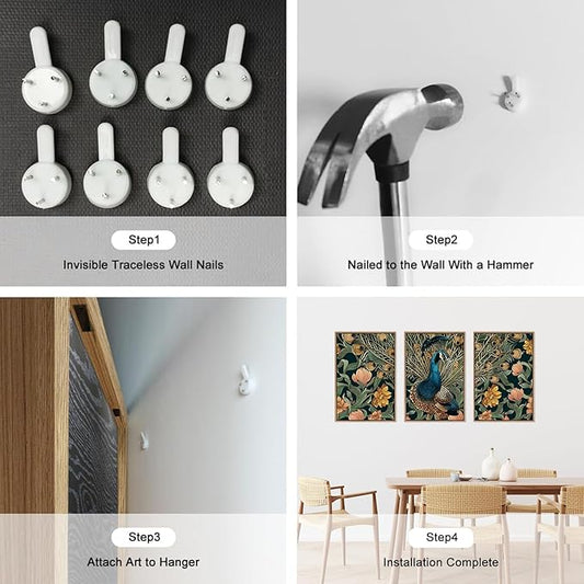 HLNIUC Peacock Framed Canvas Wall Art,Large Peacock Flower Wall Decor Set of 3(16”x24”)Modern Elegance Peacocks Floral Framed Painting,Vintage Beautiful Animal Feather Art Print for Living Room,Office