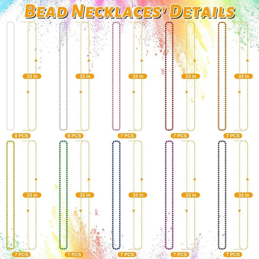 72PCS Mardi Gras Beads, Metallic 10 Kinds Bead Necklace Party Favors, 33" Mardi Gras Necklace Stuff, Festival Parade Throw Accessories for Wedding Birthday Celebrations Decorations