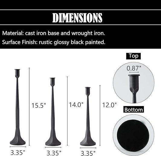 Denique Iron Taper Candle Holder Set of 3, Black Candlestick Holders Decorative Candle Stand, Tapered Candle Holders Tall Set for Wedding, Dining Table, Home Decoration (Black)