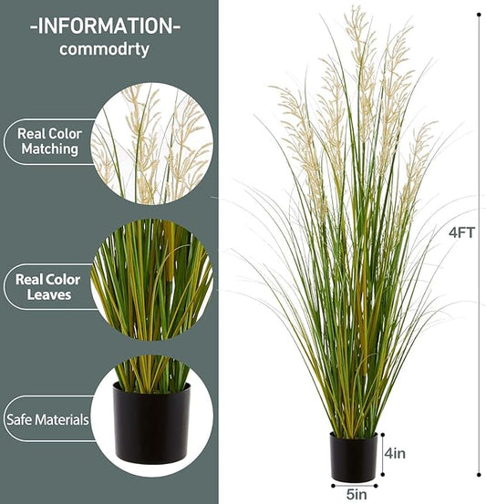 Artificial Plant, 47in Tall Pampas Grass, Faux House Plants in Pot, Indoor Decorative Flowers &Greenery for Home and Office, Ideal Housewarming Gift