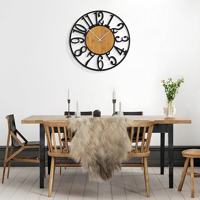 Large Wall Clock for Living Room Decor, 14 Inch Non Ticking Silent, Battery Operated Modern Vintage Oversized Wall Clock for Bedroom Kitchen