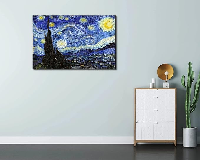 Vincent Van Gogh Canvas Wall Art Starry Night Painting Reproduction, Large Picture Poster for Living Room Home Decor 32"x48"