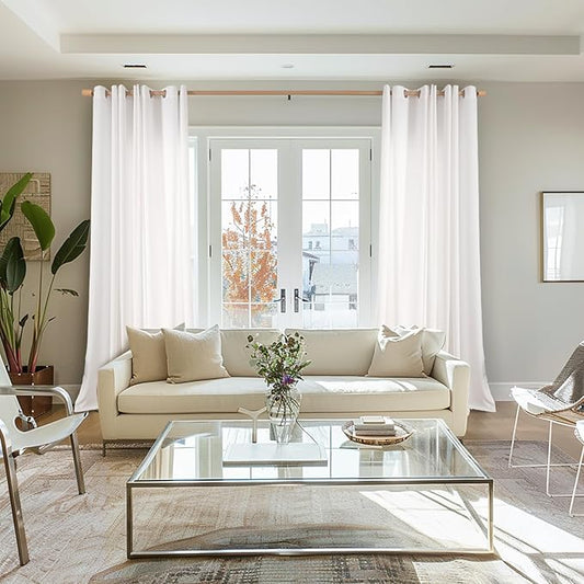 BGment 102 Inch Long White Linen Curtains for Living Room 2 Panels, Thick Textured Privacy Floor Length Window Drapes for Bedroom Farmhouse Light Filtering Grommet Top, Each 52 Inch Wide