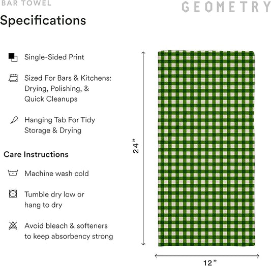 GEOMETRY Bar Towels for Kitchen Premium Towels for Cleaning Dishes & Glassware - Absorbent & Fast Drying Kitchen Towels - Merry Green, 12" x 14" - 1-Piece