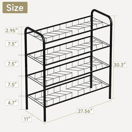 4-Tier Metal Shoe Rack, Free Standing Shoe Storage Rack for Entryway, Closet and Hallway (Black, 4-Tier-Short)