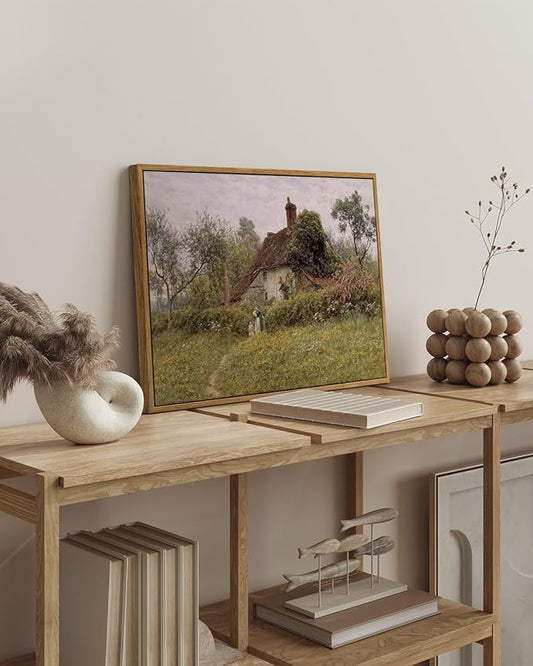InSimSea Framed Canvas Wall Art Vintage Decor, Old Cottages Countryside Landscape Large Canvas Art, Rustic Farmhouse Wall Decor for Bedroom Living Room Bathroom, 16"x24"
