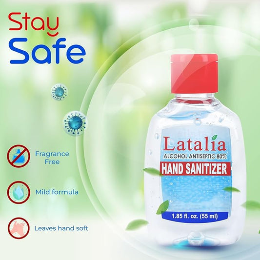 Latalia Mini Hand Sanitizer Travel Size Pack of 144 | 1.85 fl oz with 80% Alcohol Small Hand Sanitizer Bulk For Non-Sticky, Unscented, Gentle & Fresh Hands Anytime