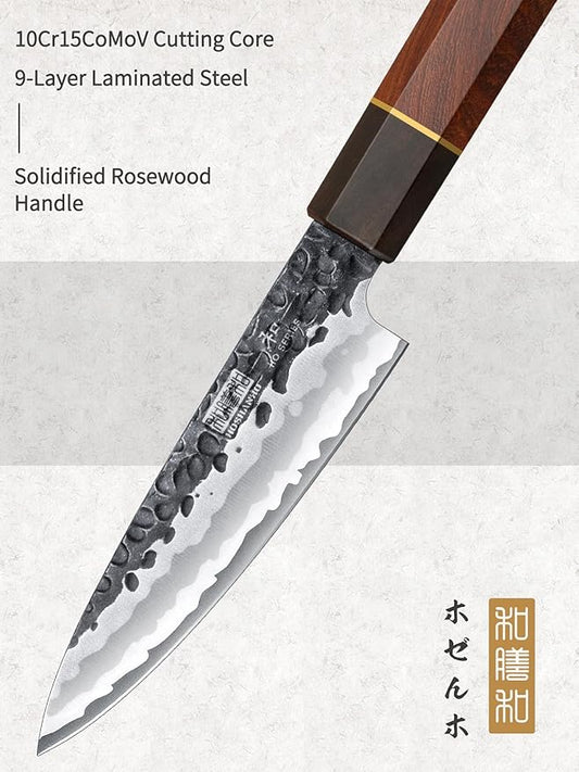 Paring Knife 3.75 Inch Peeling knife, Razor Sharp Japanese High Carbon Steel Small Kitchen Knife, Hand Forged Fruit Knives for Peeling & Coring with Ergonomic Handle