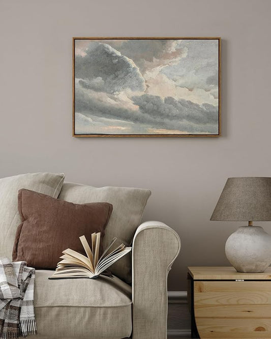 InSimSea Framed Canvas Wall Art Vintage Decor, Large Landscape Wall Art, Study of Clouds Painting, French Country Modern Farmhouse Decorations, Rustic Wall Decor for Living Room Bedroom, 20"x30"