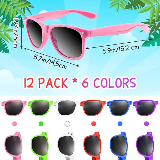 ASTARON 12 Pack Party Sunglasses Bulk Neon Party Favors for Beach Wedding Party Pool Party Supplies