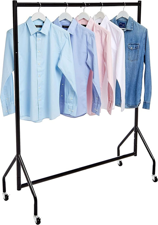 Amazon Basics Heavy Duty Rolling Garment Rack, Hanging Clothes Organizer Rail for Display and Storage, 1.21 x 1.52 m - Black