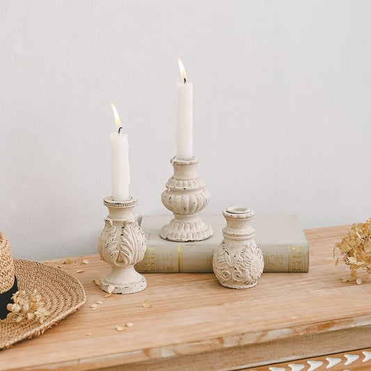 NIKKY HOME Taper Candle Holders Set of 3, Vintage Candle Stand Decorative Resin Candlestick for Wedding Party Mantle Fireplace Dining Room Table Centerpieces Decor