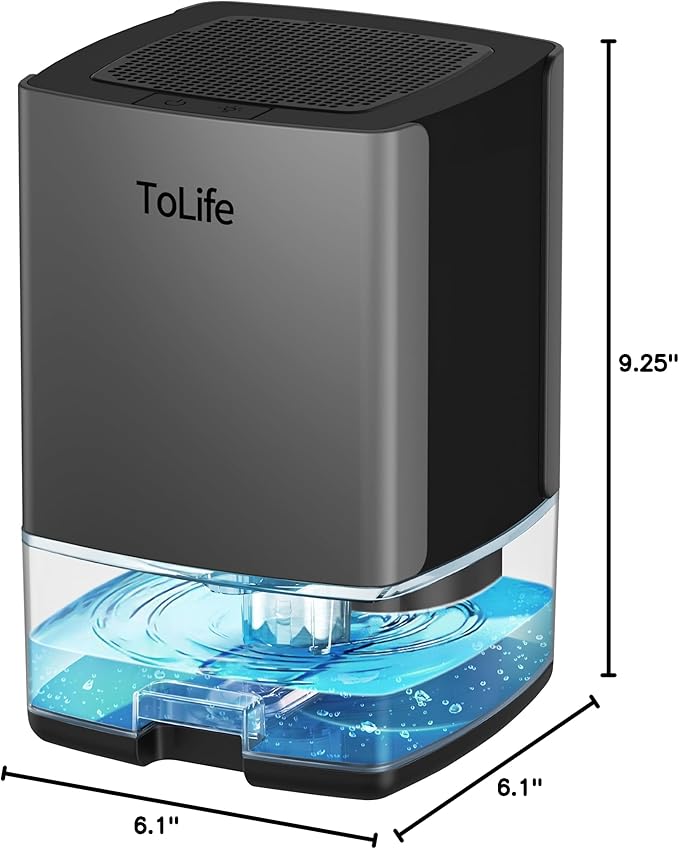 ToLife Dehumidifiers for Home 30 OZ Water Tank with Auto-Off 500 sq.ft Portable Small Dehumidifier for Bathroom Bedroom RV Closet Room 7 Colors LED Light, Gray