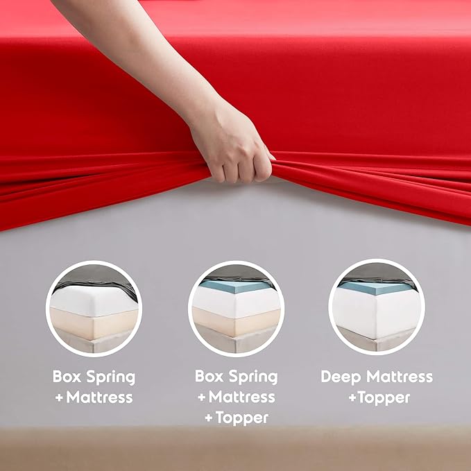Nestl Twin Sheet Set - 1800 Ultra-Soft Microfiber Twin Bed Sheets - Double Brushed - Deep Pockets - Easy Fit - Extra Soft - 3 Piece Set - Bedding Sheets & Pillowcases (Twin, Red)