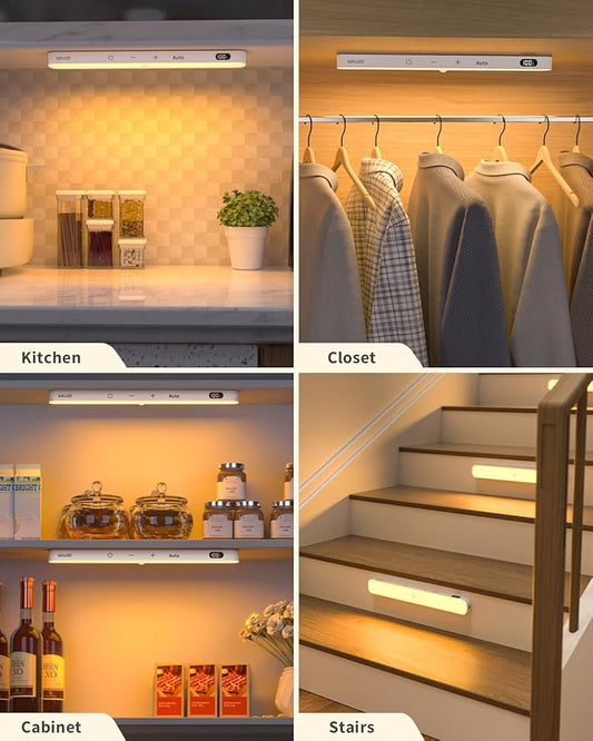 WILLED 3000K Closet Lights Motion Sensored, Battery Display, 60 LED Touch Light Bar, Motion Sensor Light Indoor, Under Cabinet Lights Rechargeable, Stick on Lights for Closet, Kitchen, Hallway, 2 Pack