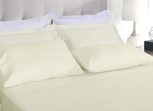 Threadmill 100% Cotton Sheets for Twin Size Bed - 600 Thread Count Twin Bed Sheets Set with 15” Deep Pocket - Damask Stripe Sateen Weave 3-Piece Bedding Set with Cooling Effect, Ivory
