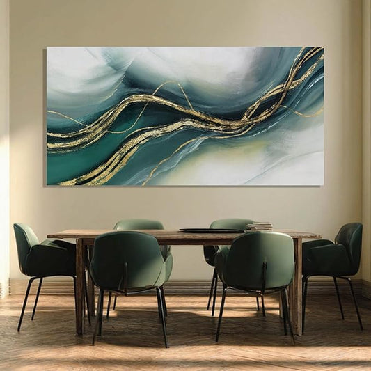 ZENPEE Gold Home Decor, Canvas Wall Art, Green Large Abstract Art for Living Room, Office, Bedroom & Dining Room, 24" x 48"