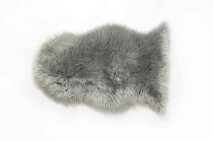 GENIMO 2x3 Fluffy Faux Fur Rug, Ultra Soft Shaggy Sheepskin Rug, Area Rugs for Bedroom, Living Room, Home Office, Light Grey
