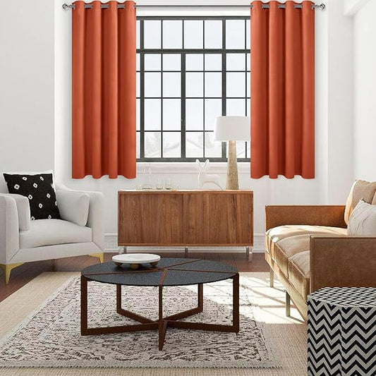 DWCN Blackout Curtains for Living Room, Room Drakening Curtain for Bedroom, Solid Thermal Privacy Protection 45 Inch Drapes, Burnt Ochre, W42 x L45 Inch, Set of 2