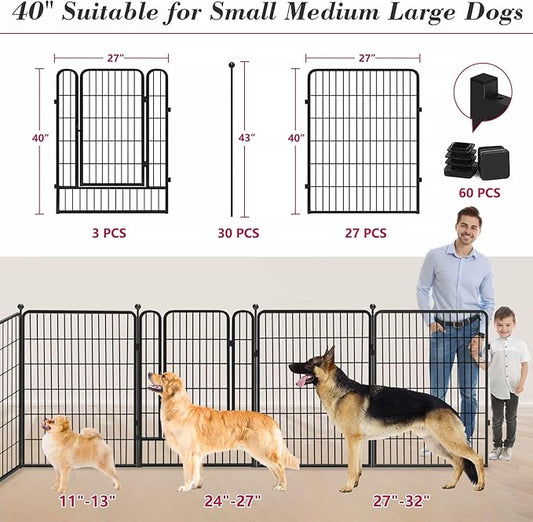 Dog Playpen 40 inch 30 Panels Indoor Outdoor Dog Pen for Large/Medium/Small Dogs Heavy Duty Metal Dog Fence Outdoor for Yard, Puppy Playpen with Door Portable Pet Fence for RV Camping Yard