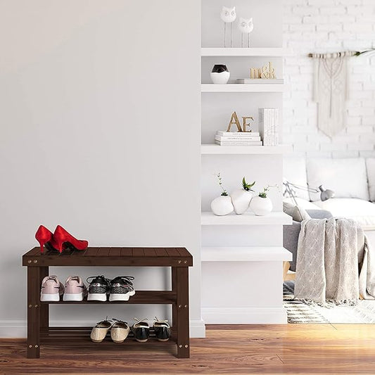 Homemaid Living Bamboo 3 Tier Shoe Rack Bench, Premium Shoe Organizer or Entryway Bench, Perfect for Shoe Cubby, Entry Bench, Bathroom Bench, Entryway Organizer, Hallway or Living Room(Brown)