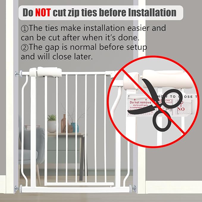 Walk Through Expandable Baby & Dog Gate 38.5-43.3 Inch for Kids & Pets, Tension Mounted Indoor Safety Gate for Large Openings - White Metal, 30 inches Tall